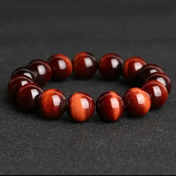 Natural Wine Tiger Eyes Stone Bracelets For Men/Women 10 mm Round Smooth Beaded. - Picture 5 of 6